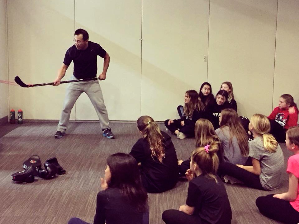 Reno resistance training demo for young female hocky players.